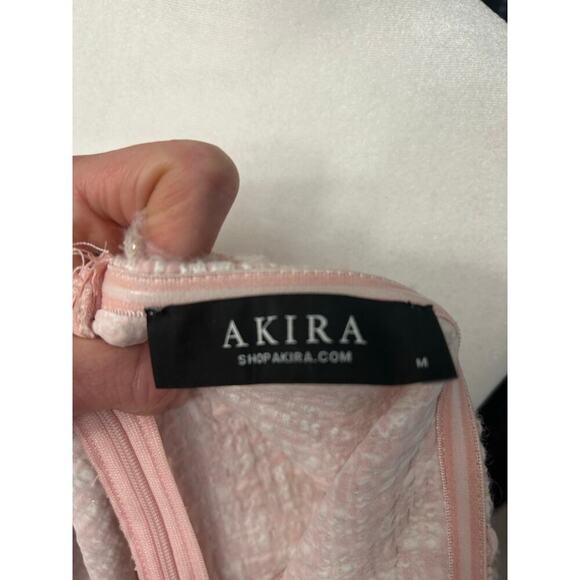 Akira Metallic Stitching Feminine Strapless Pearls Pretty In Pink Tweed Romper M - Picture 13 of 13